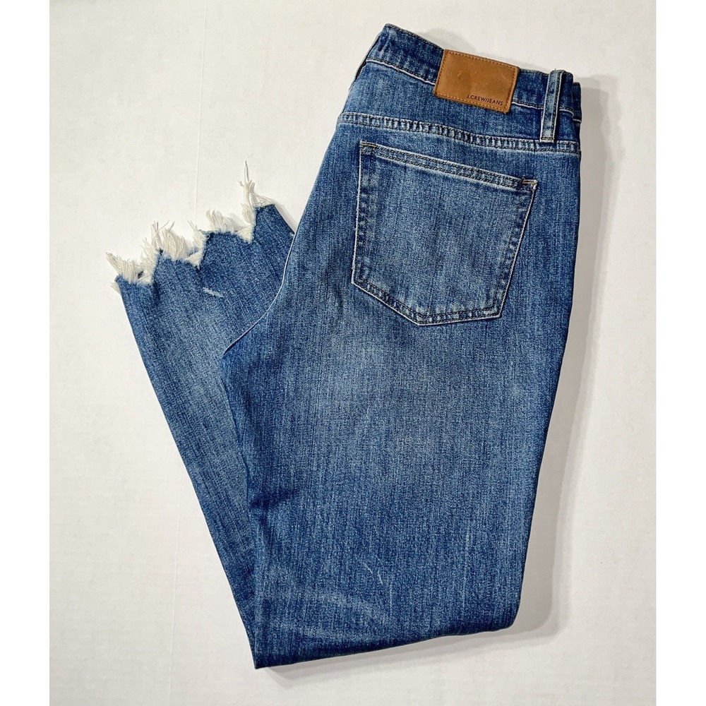 J. Crew Jeans Womens 28 Blue Slim Broken In Boyfriend Fit Stretch Raw Hem Preppy